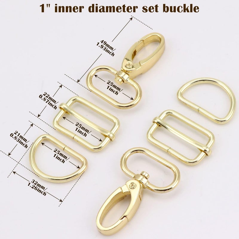 PECMER Purse Hardware for Bag Making 1 Inch D Ring 18 Pcs Gold Swivel Clasp Snap Hooks Slide Buckles for Strap Adjuster Dog Collar Making Supplies - Image 2